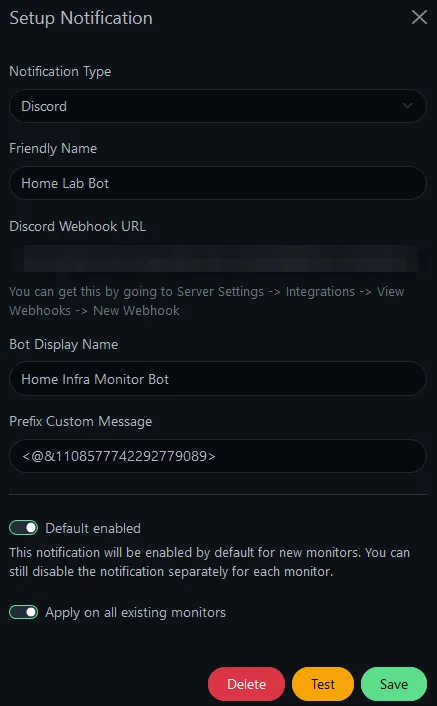 Uptime Kuma Discord Notifications