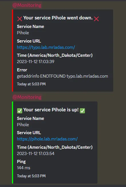 Uptime Kuma Discord Notification
